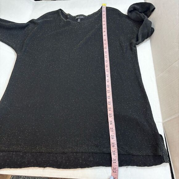 Eileen Fisher Black/Gold Bateau Neck Linen Crepe Tunic Metallic Thread Size Med - Picture 14 of 15